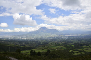 View of the small town of Otavalo at the foot of the mountain. Ecuador