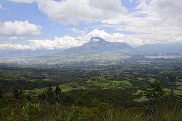 Fototapeta premium View of the small town of Otavalo at the foot of the mountain. Ecuador