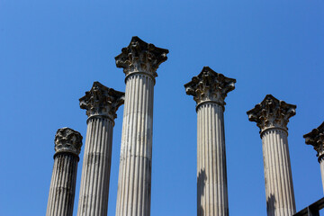 Set of roman columns in a courtyard of the mosque of Cordoba in Spain on a sunny summer day