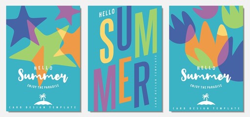 Fototapeta na wymiar Summer banners set of templates and covers. Seasonal summer sale backgrounds, backdrops,placards, documents, brochures or cards. Vector illustration.