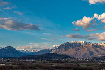 Winter colorful sunset in the countryside of Friuli-Venezia Giulia, Italy