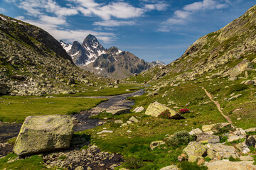 The beautiful mountains and lakes over La Thuile in a summer day