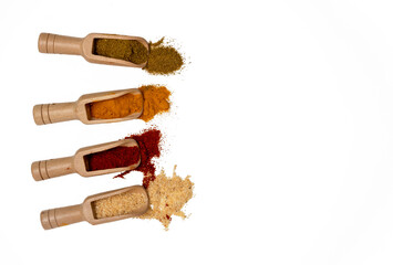 selection of traditional indian  bangladesh spices in the preparation of curry