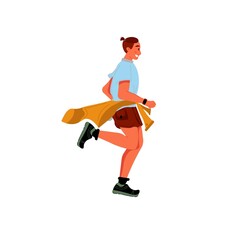 Vector flat cartoon man character runs isolated on empty background.Stylish young athlete doing sports,running-life scene,healthy sporty lifestyle social concept,web site banner ad design