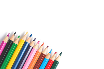 Fototapeta premium Set of colored pencils on white background.