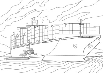 Coloring page antistress container ship
