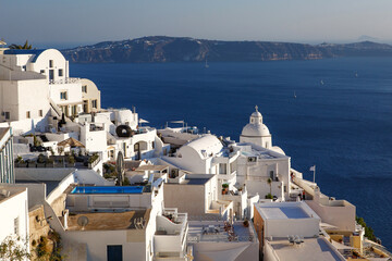 Classical Greek white buildings architecture on Santorini island, Greece.