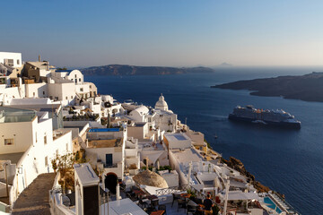 Walking in the streets of Santorini in Greece