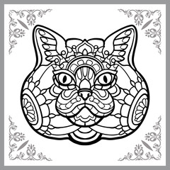 cat zentangle arts. isolated on black background.