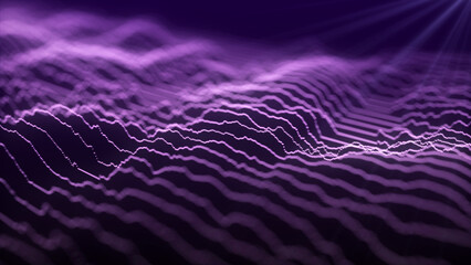 Abstract background with purple dynamic wave. Visualization of the data flow. An active musical wave in space. Visualization of big data. 3d rendering.