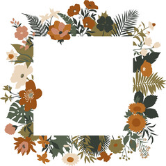 Obraz premium square frame made of vector flowers and leaves of different types