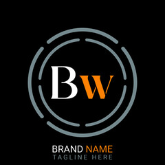 Bw Letter Logo design. black background.