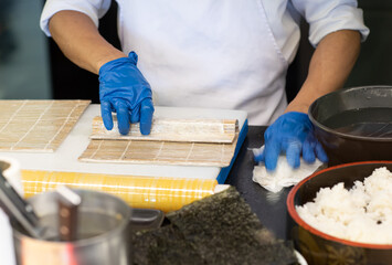 cooking japanese sushi in the kitchen