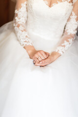 Fototapeta na wymiar Engagement ring on bride's finger