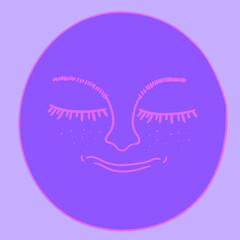 Psychedelic vintage smiley - retro rgb. Psychedelic 1970 good vibes - sunshine face. Trippy acid moon. Funky sticker, groovy face character.Pink hippie vector sun. Quirky emotion	