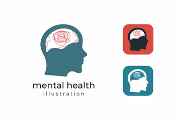 Human heads flat design icon vector logo for mental health illustration concept