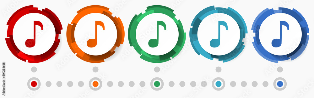 Poster music, note concept vector icon set, modern design abstract web buttons i n 5 color options, infogra