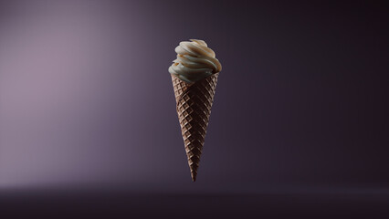 3d render of putting ice cream in a waffle cone