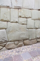 The wall of the twelve angle stone in the Hatun Rumiyoc street, Cusco, Peru.