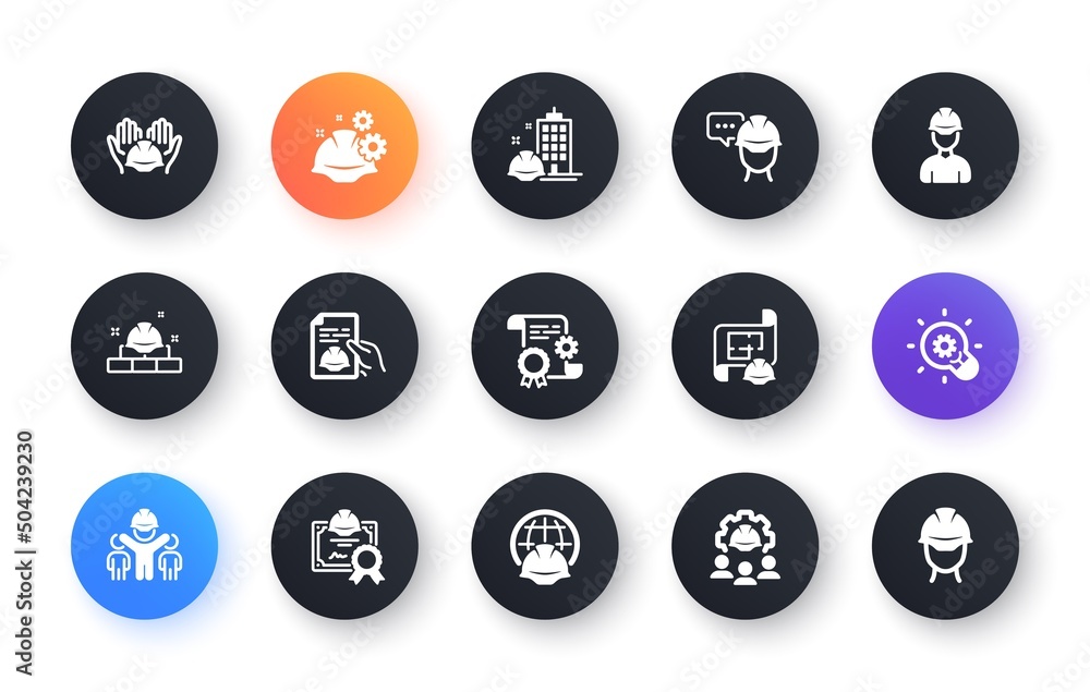 Poster engineering icons set. people, teamwork and technical documentation. blueprint with gear, engineer a