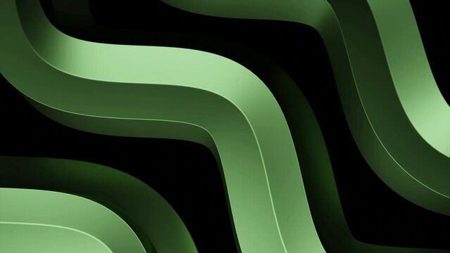 Pink and green background.Design. Bright geometric volumetric wavy lines that rotate in 3D format on a black background.