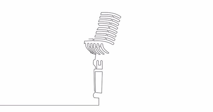 Self drawing line animation retro microphone continuous line concept