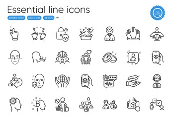 Engineering, App settings and Uv protection line icons. Collection of Bitcoin think, Friendship, Cyber attack icons. Health app, Stop shopping, Augmented reality web elements. Sallary. Vector