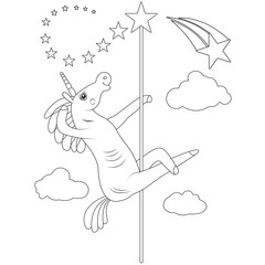 Funny Unicorn coloring page for children