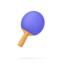 3D Table tennis racket isolated on white background. Ping pong game. Sport and game concept. Can be used for many purposes.