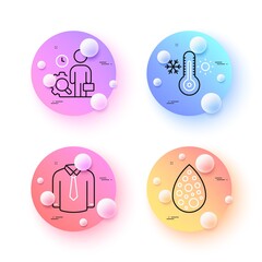 Fototapeta premium Inspect, Artificial colors and Shirt minimal line icons. 3d spheres or balls buttons. Thermometer icons. For web, application, printing. Work quality, Natural flavor, Casual wear. Thermostat. Vector