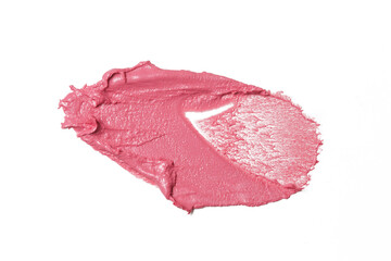 Pink ceamy makeup sample islated on white background. Decorative cosmetic smear.	