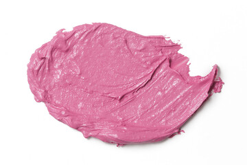 Pink ceamy makeup sample islated on white background. Decorative cosmetic smear.	