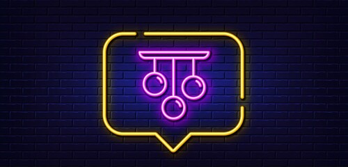 Neon light speech bubble. Ceiling lamp line icon. Fixture light sign. Interior illuminate symbol. Neon light background. Ceiling lamp glow line. Brick wall banner. Vector