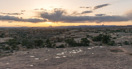 Pothole Point at sundown in Canyonlands National Park Utah