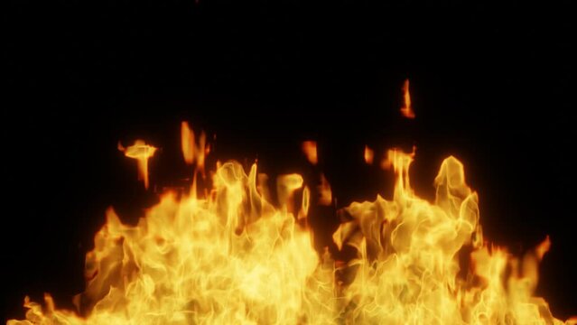Video of burning fire on a black background. Seamless looping Full HD clip