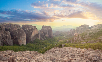 Scenic view of mountains against sky. Meteora Greece