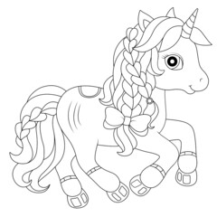 Funny Unicorn coloring page for children