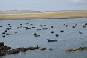 Fishing boats off the coast of Paracas National Park. Peru