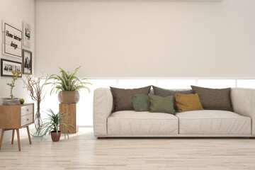 White living room with sofa. Scandinavian interior design. 3D illustration © AntonSh