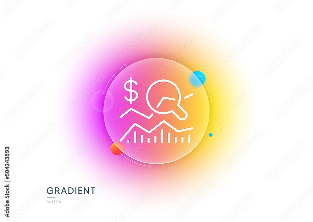 Poster check investment line icon. gradient blur button with glassmorphism. business audit sign. check fina