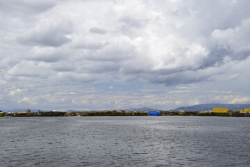 Obraz premium Lake Titicaca, view from a tourist boat. Puno, Peru