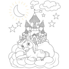 Funny Unicorn coloring page for children