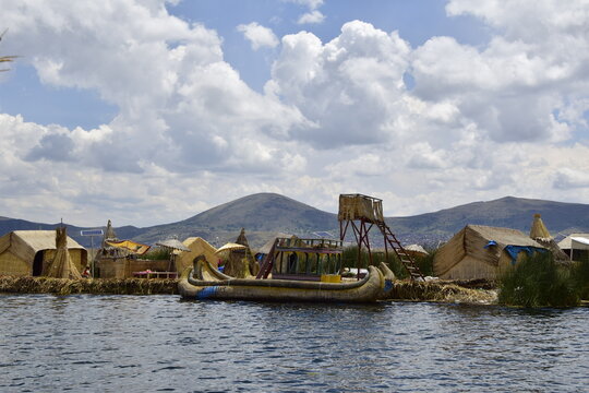 Titicaca lake, Puno, Peru. Uros floating islands on Titicaca lake in Puno, Peru, South America
