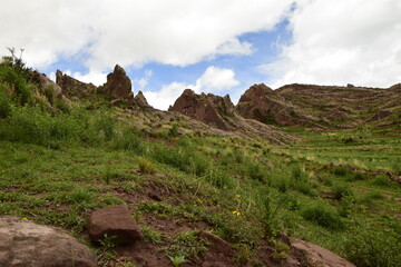 Brown rocks near the Gate of Hayu Mark (The Gate of the Gods), Peru WILLKA UTA, HAYUMARKA GATE. Puno Peru