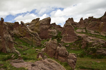 Brown rocks near the Gate of Hayu Mark (The Gate of the Gods), Peru WILLKA UTA, HAYUMARKA GATE. Puno Peru