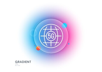 5g internet line icon. Gradient blur button with glassmorphism. Wifi wireless network sign. Mobile data transmission symbol. Transparent glass design. 5g internet line icon. Vector