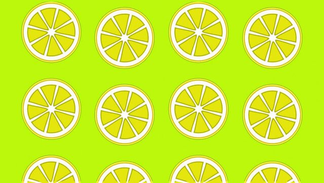 Animated yellow green background with vector lemon slices