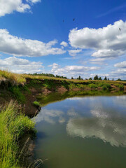 Fototapeta na wymiar landscape with lake and clouds