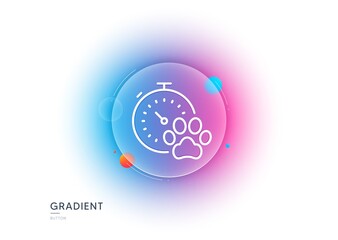Dog competition line icon. Gradient blur button with glassmorphism. Pets timer sign. Activities results symbol. Transparent glass design. Dog competition line icon. Vector