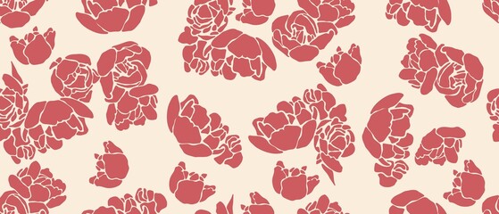 Fototapeta premium Modern seamless pattern with red flowers.